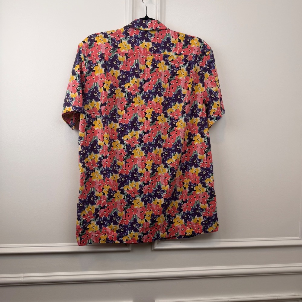 J.Crew Mens Floral Short Sleeve Button Down Shirt Pink Purple Yellow Small - Picture 2 of 5